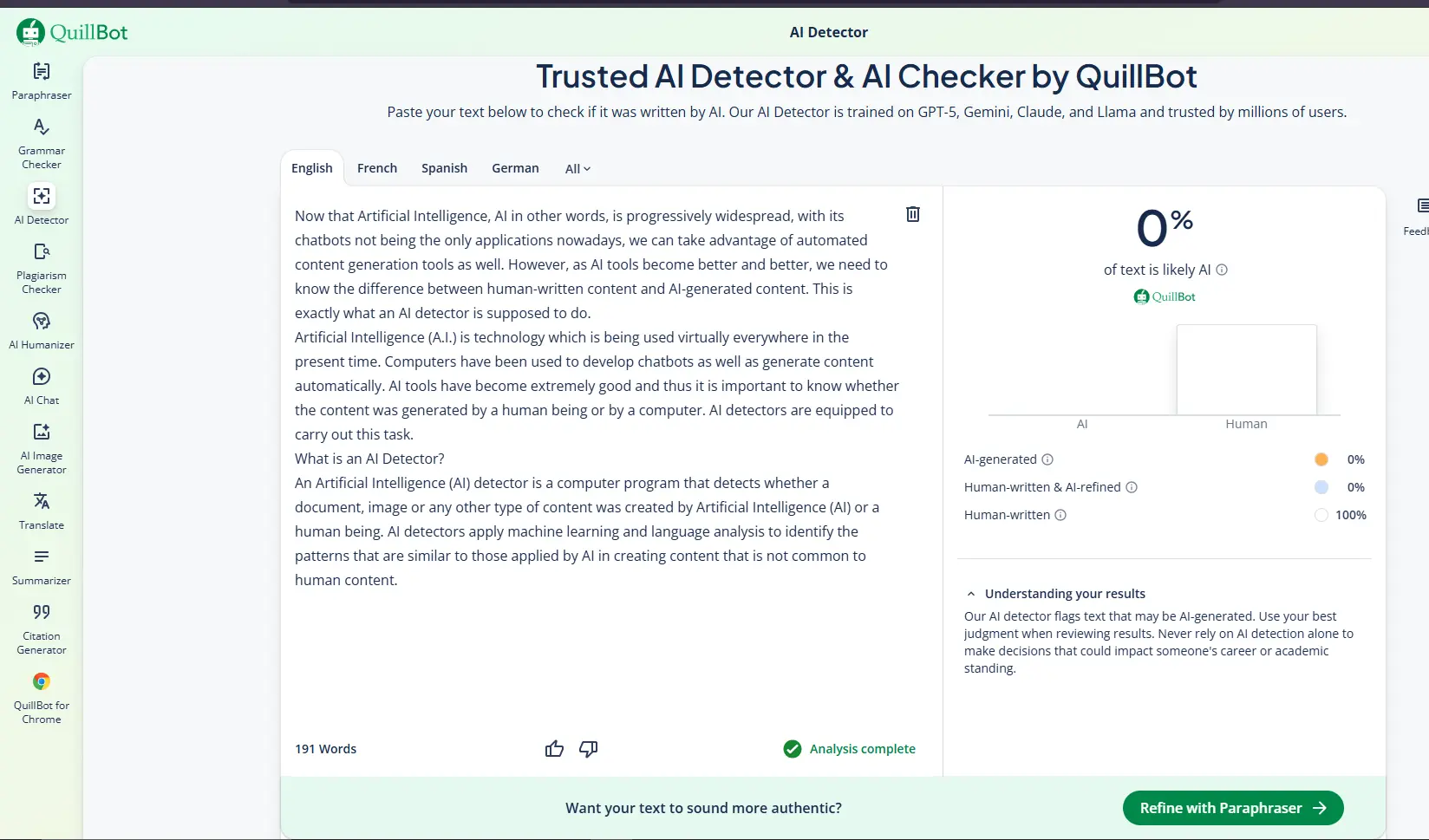 Quillbot AI checker
