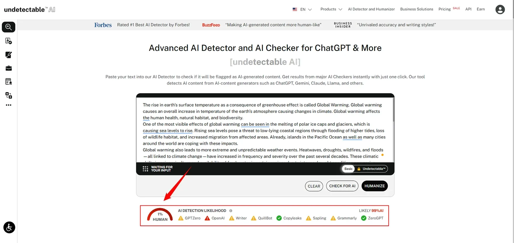 Testing on Undetectable AI Detector Testing on Undetectable AI Detector