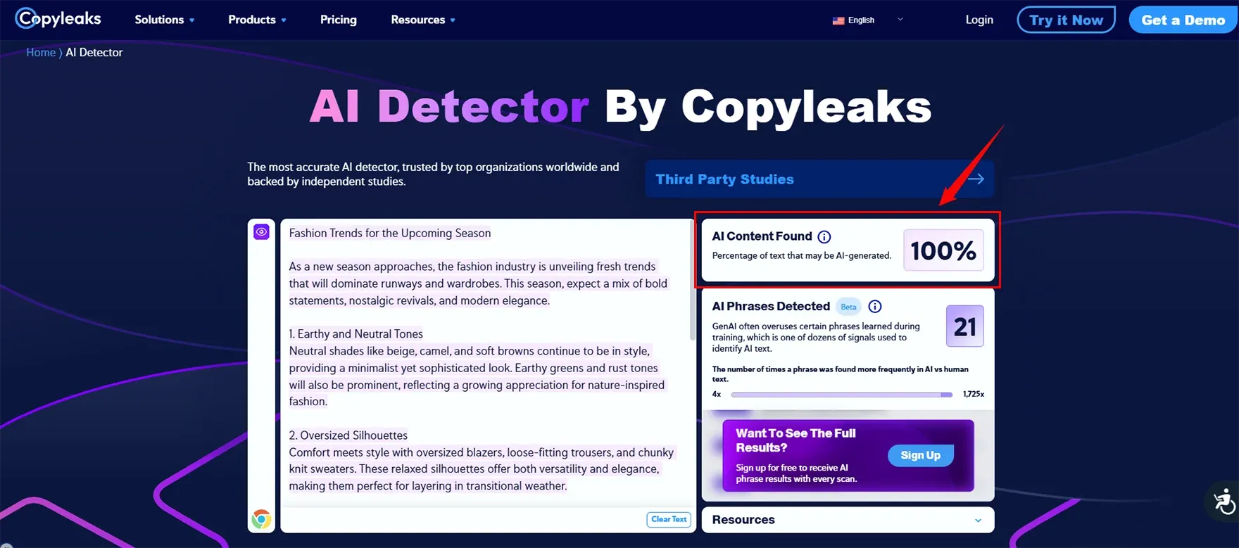 This same text check-in Copyleaks AI detector